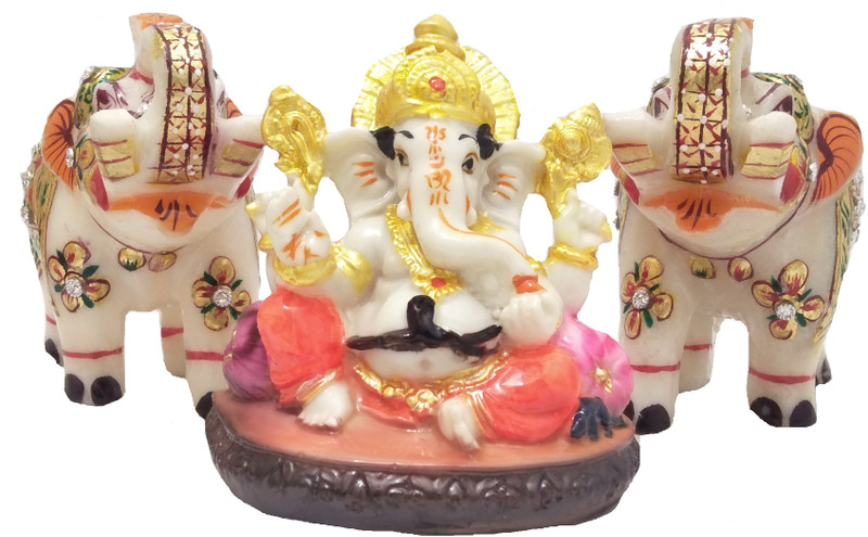 dreamcollection Maitri Ganesha Sitting On Elephant(Medium Size) Lalbaugcha Raja Attractive Showpiece Decorative Showpiece Desk / Table Showpiece Decorative Showpiece - 7 cm Decorative Showpiece  -  7 cm(Polyresin, Marble, Multicolor)