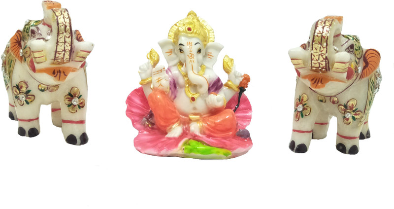 dreamcollection Maitri Ganesha Sitting On Elephant / Ganpati Bappa Sitting On Elephant ( Medium Size ) Lalbaugcha Raja Attractive Showpiece Decorative Showpiece Desk / Table Showpiece Decorative Showpiece - 5 cm Decorative Showpiece  -  5 cm(Marble, Multicolor)