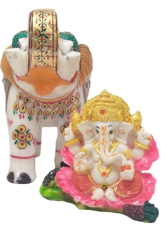 dreamcollection Ganpati Bappa Sitting On Elephant (Medium Size) Lalbaugcha Raja Attractive Showpiece Decorative Showpiece Desk / Table Showpiece Decorative Showpiece - 15 cm (Stone, Bone China) Decorative Showpiece  -  15 cm(Polyresin, Marble, Multicolor)