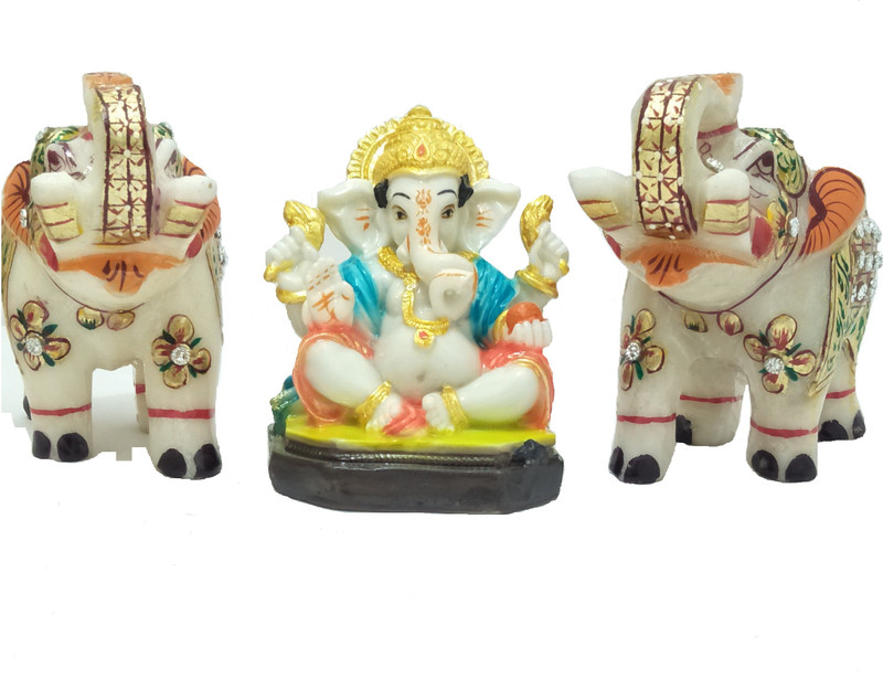 dreamcollection Maitri Ganesha Sitting On Elephant / Ganpati Bappa Sitting On Elephant (Medium Size) Lalbaugcha Raja Attractive Showpiece Decorative Showpiece Desk / Table Showpiece Decorative Showpiece - 5 cm Decorative Showpiece  -  5 cm(Marble, Multicolor)