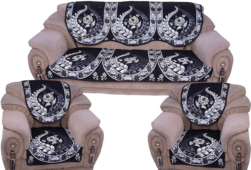 anticca Velvet, Cotton Sofa Cover(Black, Silver Pack of 10)
