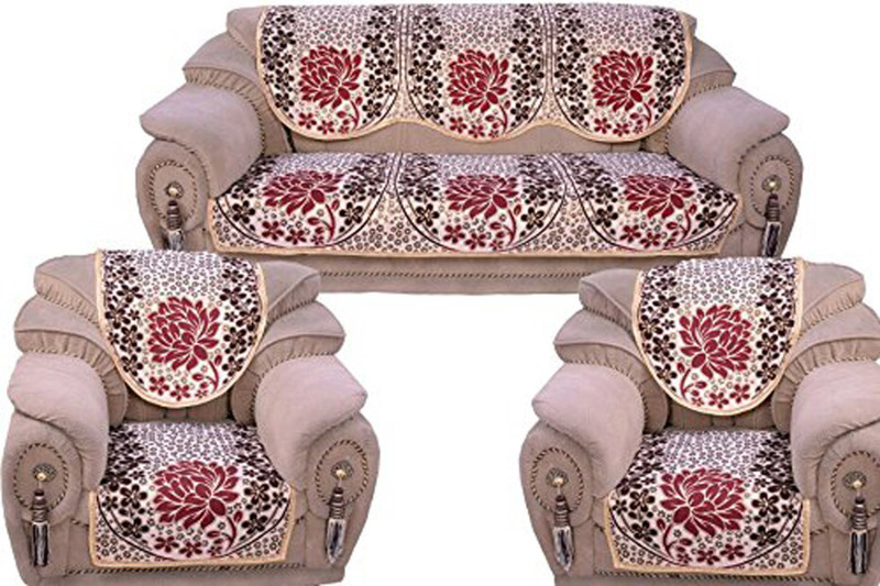 anticca Velvet, Cotton Sofa Cover(Golden, Red Pack of 10)
