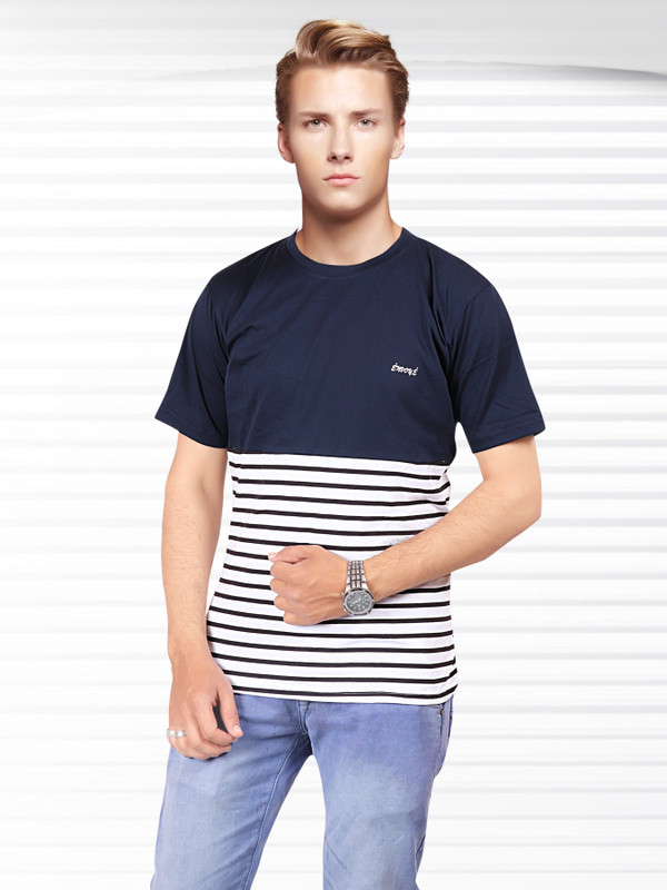 envoye apparels Striped Men's Round Neck Blue, White T-Shirt