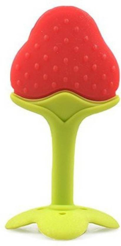 FIRST TREND BPA Free Strawberry Shape Food Nibbler/Feeder/Silicon Dental Care Teether or Fruit Teether Age 6 - 12 months Teether (Red Teether(Red)
