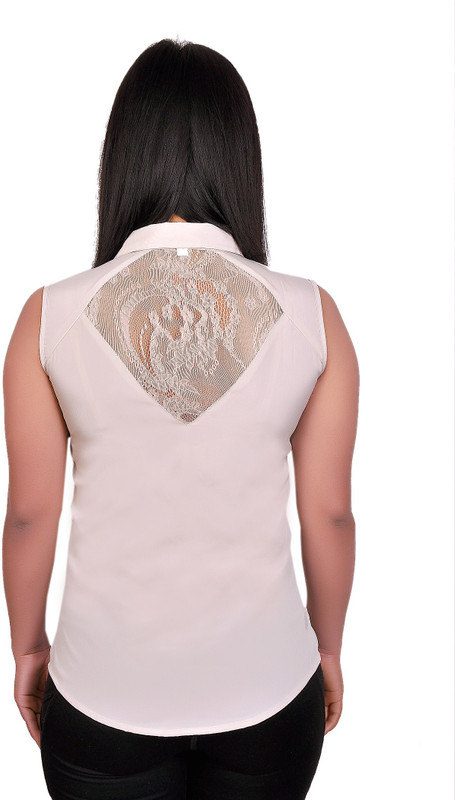 ruby fashion Casual Sleeveless Solid, Woven Women Beige Top