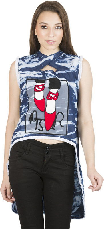 clothvilla Casual No Sleeve Printed Women Blue, Red, White Top