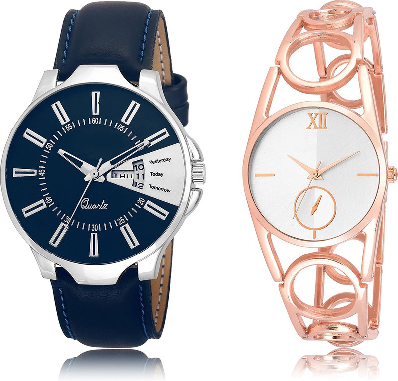 loretta Fresh Fashion Day & Date LR_23_213 Dummy Chrongraph Blue & Rose Gold Metal Round Dial Couple Combo Smart Analog Watch  - For Men & Women