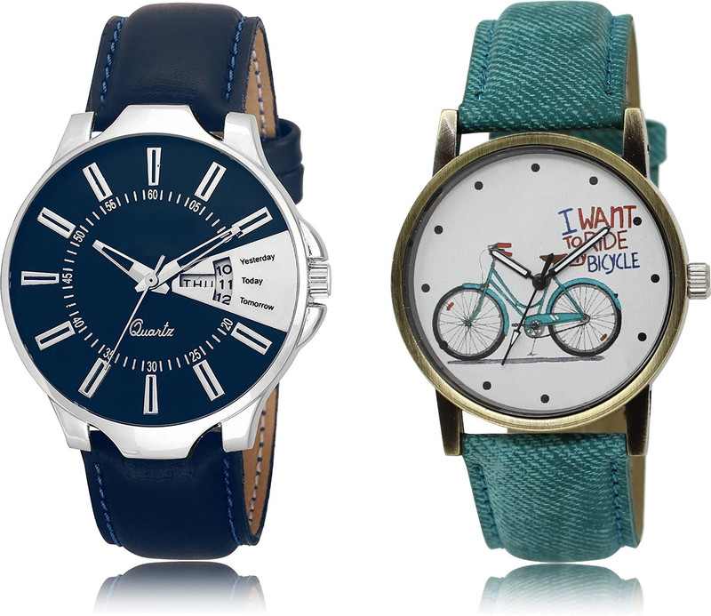 loretta Fresh Fashion Day & Date LR_23_229 Blue & Cycle Round Dial Couple Combo Analog Watch  - For Men & Women