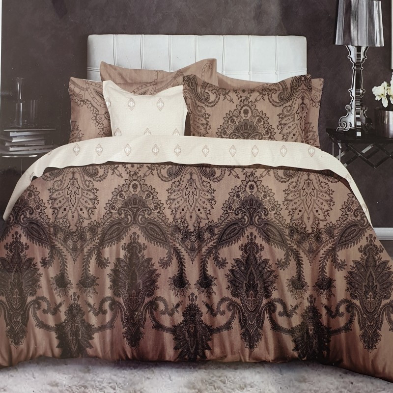 bellagio 300 TC Polycotton Double King, Double Motifs Bedsheet(Pack of 1, Brown)