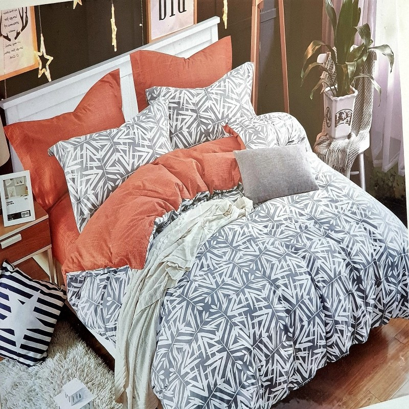 bellagio 300 TC Cotton Double King, Double Motifs Bedsheet(Pack of 1, Orange, Grey)