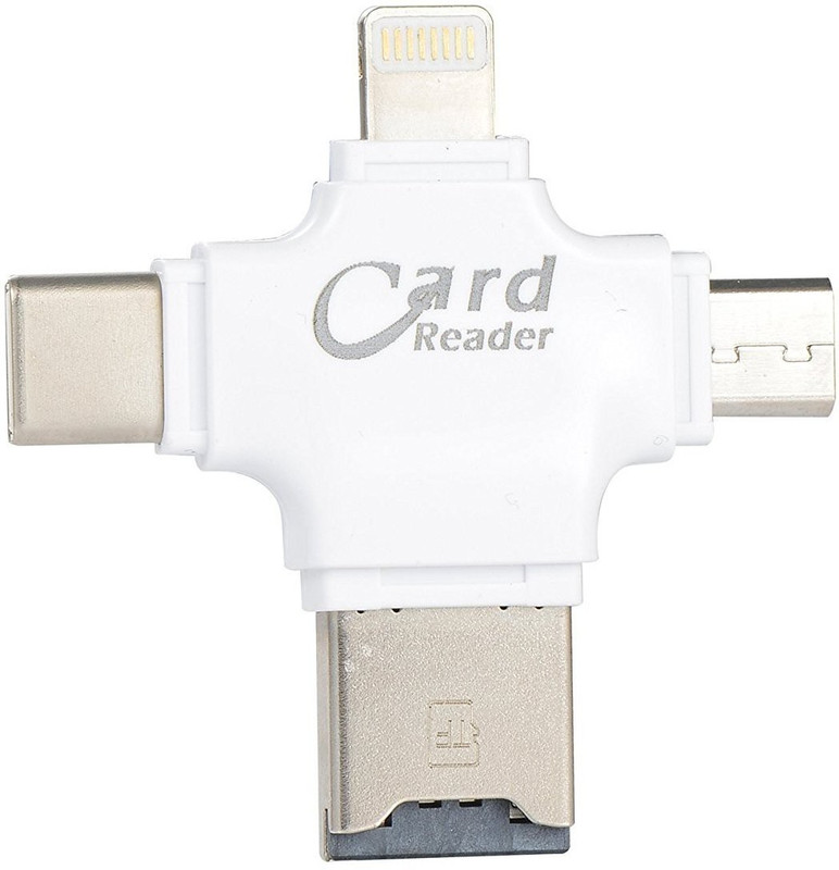 Rhonnium ® Card Reader,Optimal Shop 4 in 1 Micro SD Card Reader with Type C USB Connector OTG HUB Adapter, TF Flash Memory Card Reader for Android iOS PC Mac Thumb Card Reader(White)