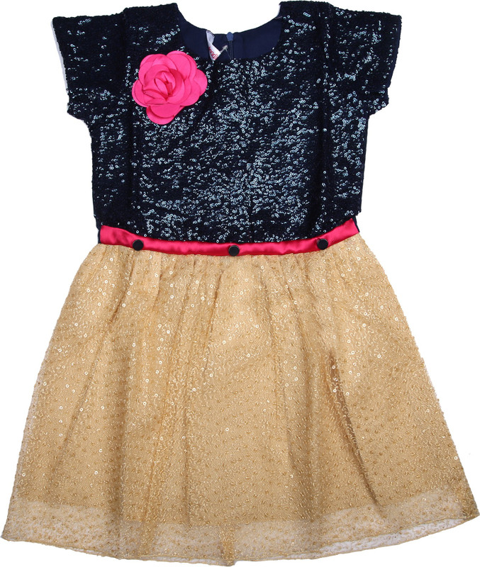 doodlers Girls Midi/Knee Length Party Dress(Blue, Cap Sleeve)