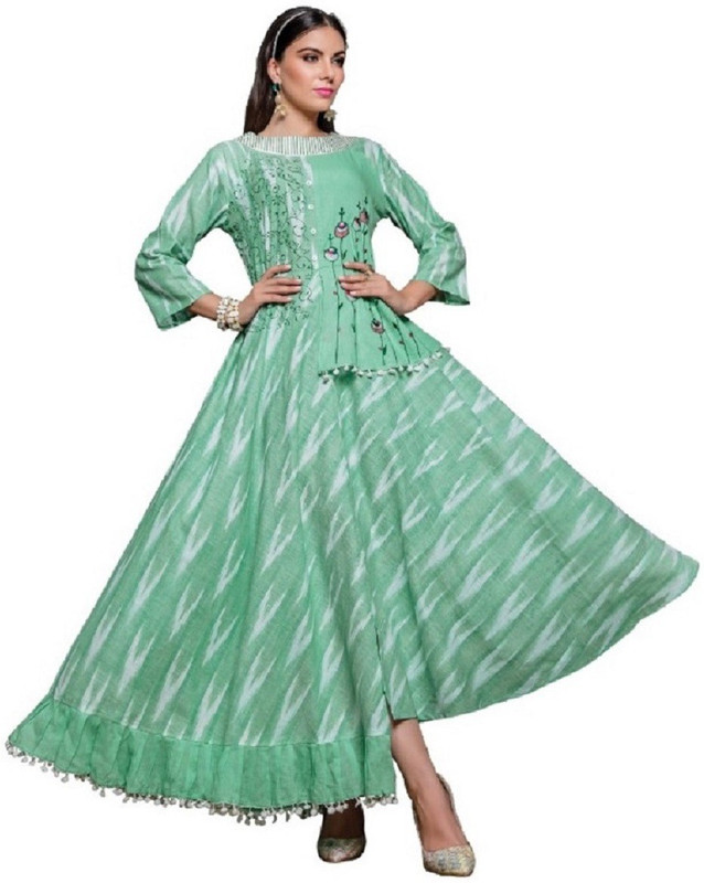 kiana fashion Casual Embroidered Women Kurti(Green, White)