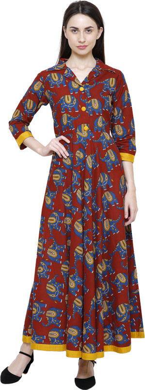 selfie Casual Printed Women Kurti(Maroon)