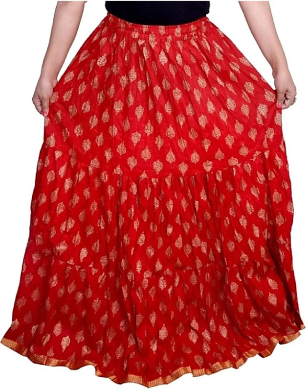 fashioncutz Floral Print Women's Tiered Red Skirt