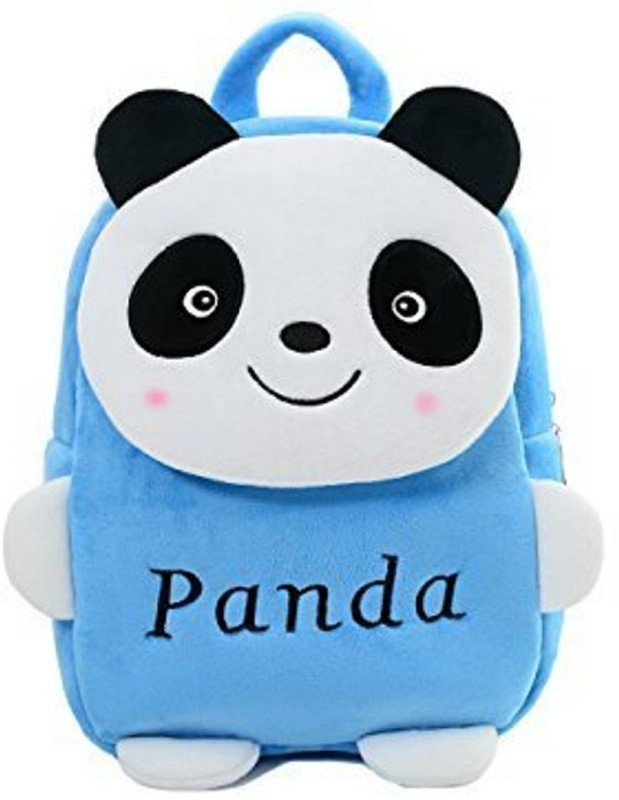 emutz Soft Plush Fabric Multi color Printed School Bag for Baby Boys and Girls Panda School Bag Size 12  - 12 inch(Blue)
