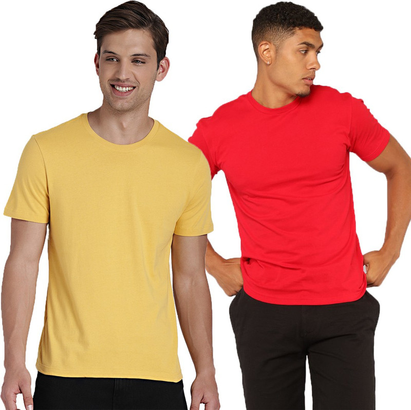 eer wear Solid Men Round Neck Red, Yellow T-Shirt(Pack of 2)