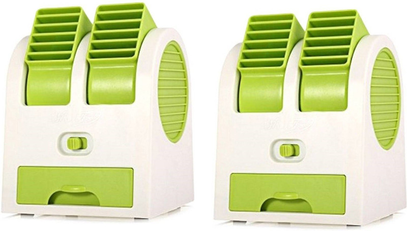 rigas Mini Fan & Portable Dual Bladeless combo piece Small Air 8596 USB Fan(Green)
