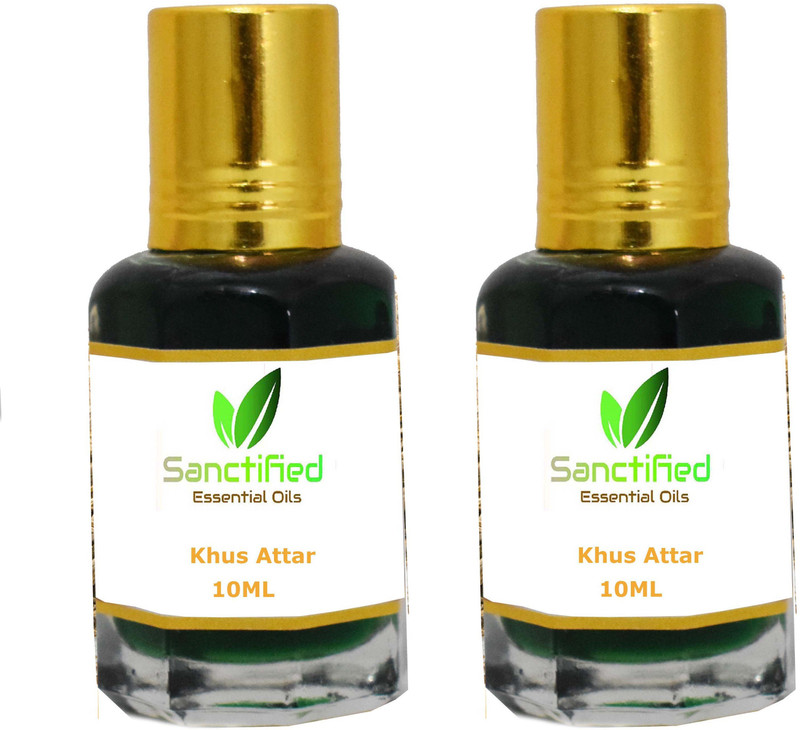 Sanctified Khus Attar Perfume 10ML 100% pure natural, Non alcoholic perfume (pack of 2) Herbal Attar(Oud (agarwood))