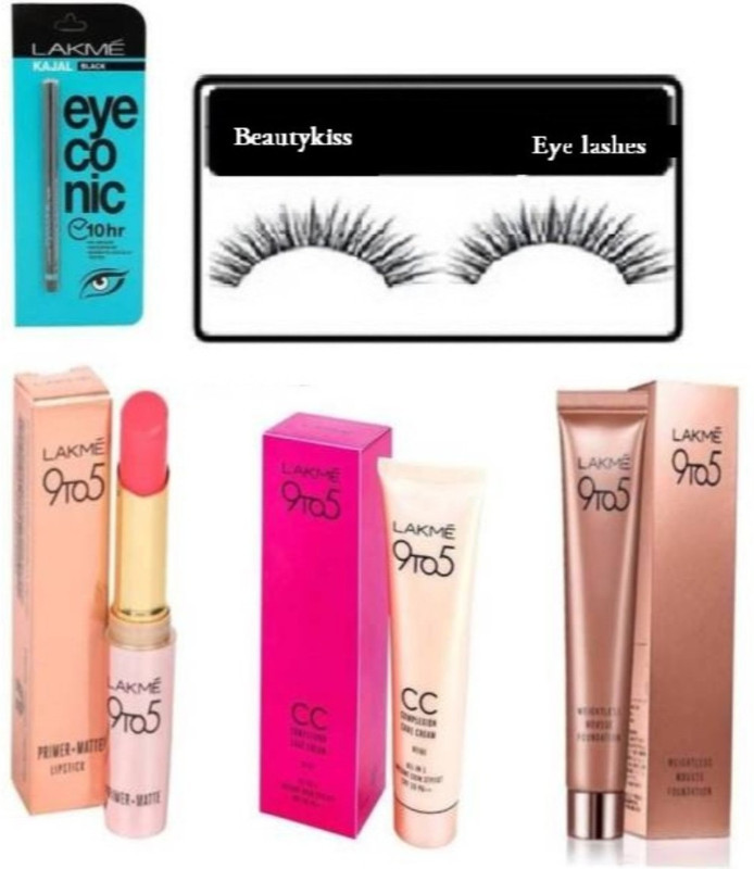 beautykiss Combo set of lipstick,complexion care cream,weightless mousse foundation,eye-conic,kajal,with eyelashes (set of 5)(5 Items in the set)