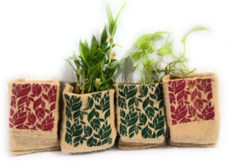 my garden store Bio-degradable Square Small Jute Grow Bag 5x5 inches pack of 4 for Outdoor & Indoor Planting Home Decor Grow Bag