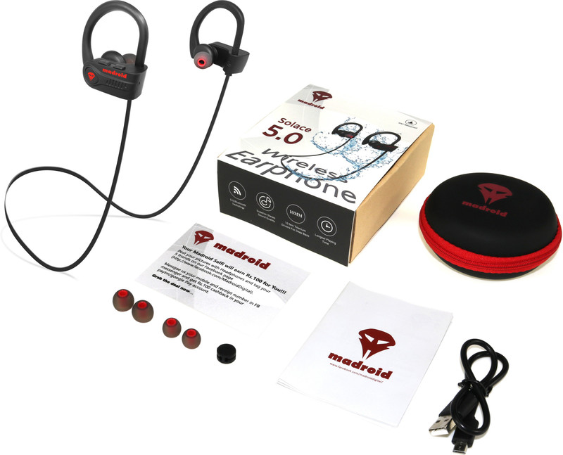 madroid Solace Bluetooth Headset with Mic(Black, Over the Ear)
