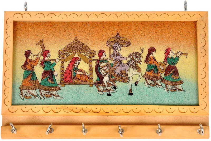 crizon Handicraft Gemstone Painting 6 Piece Wood Key Hanger, Cream Wood Key Holder(6 Hooks)