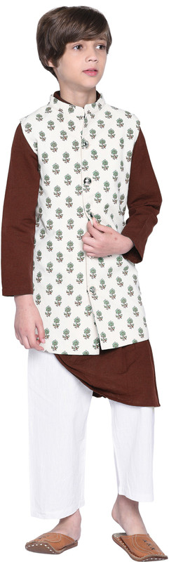wondermom Boys Festive & Party, Wedding Kurta and Pyjama Set(Brown Pack of 3)