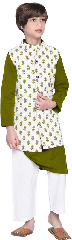 wondermom Boys Festive & Party, Wedding Kurta and Pyjama Set(Green Pack of 3)