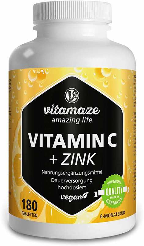vitamaze amazing life Vitamin C 1000 mg + bioflavonoids + zinc 180 tablets for 6 months(made in Germany)(180 Tablets)