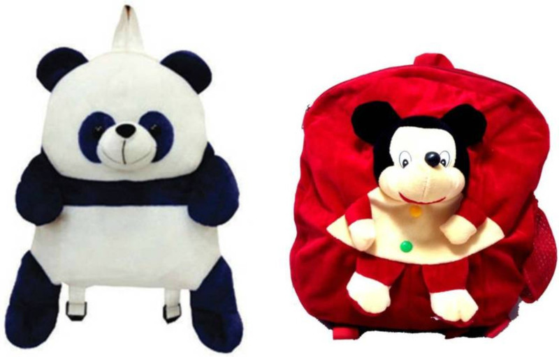 kuku Cute Full Panda And Very Soft Mickey Bag For Nursery Kids School Bag (Multi-color) Plush Bag(Multicolor, 12 L)