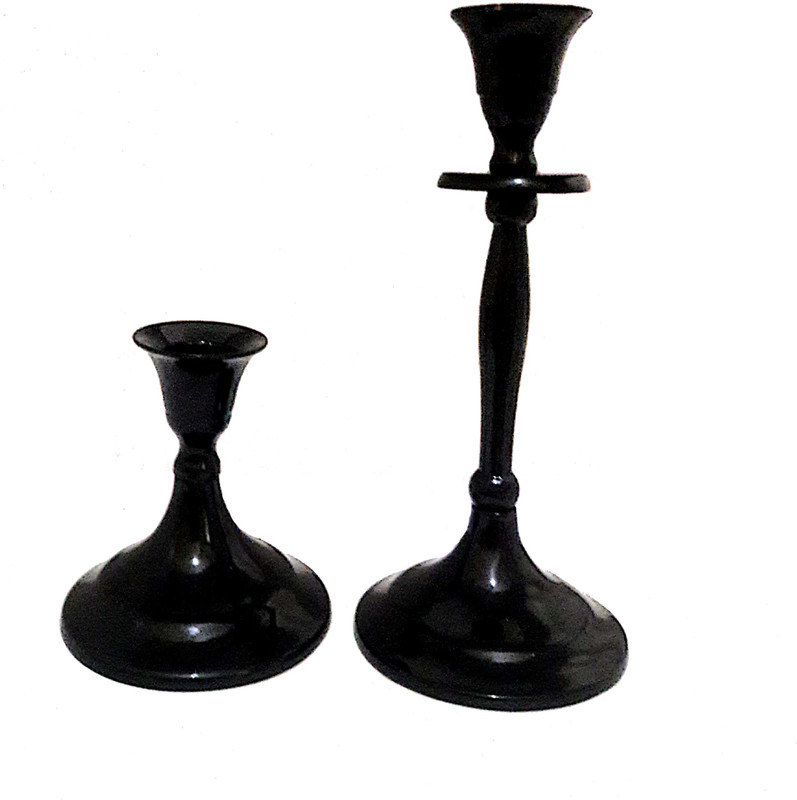 handicrft galaxy CAL Aluminium Candle Holder(Black, Pack of 2)