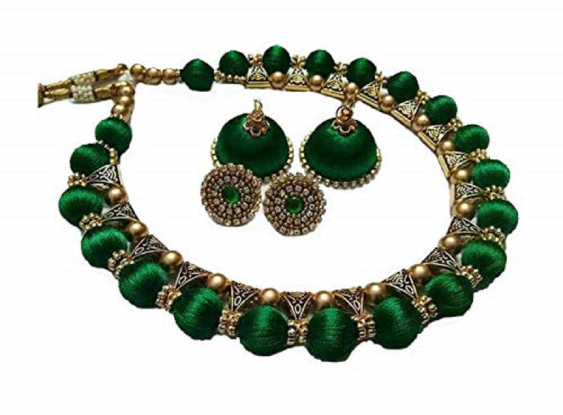sarpi crafts Silk Dori Jewel Set(Green, Copper)