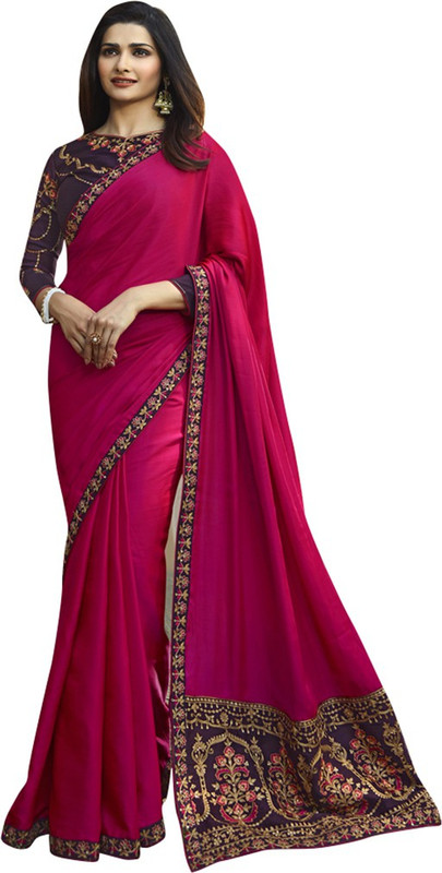 mr crozy 1994-Dark Pink Poly Silk Saree Falls(Pink)