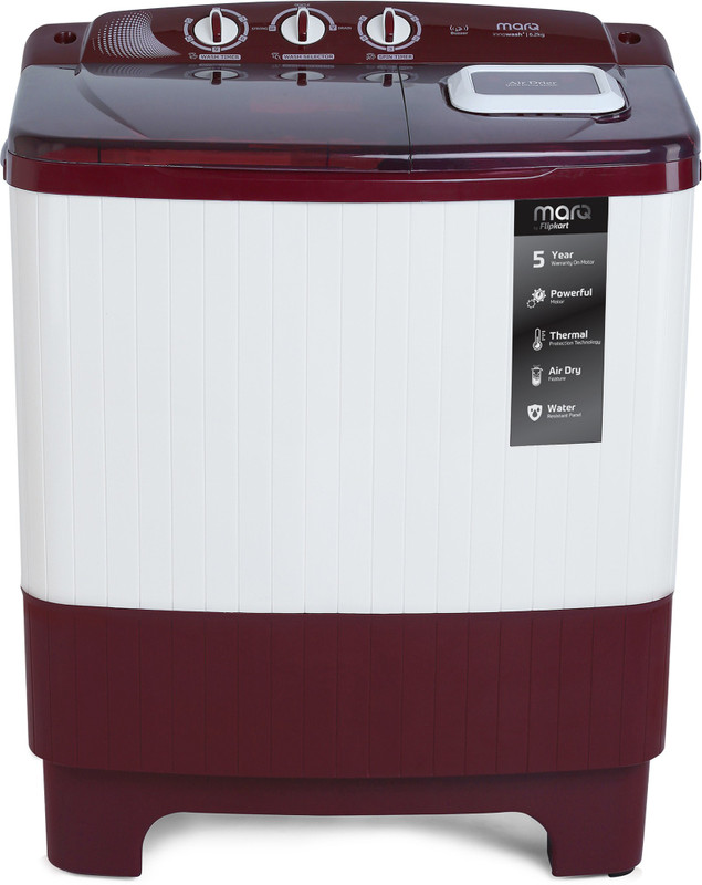 MarQ by Flipkart 6.2 kg Semi Automatic Top Load White, Maroon(MQSADW62A)