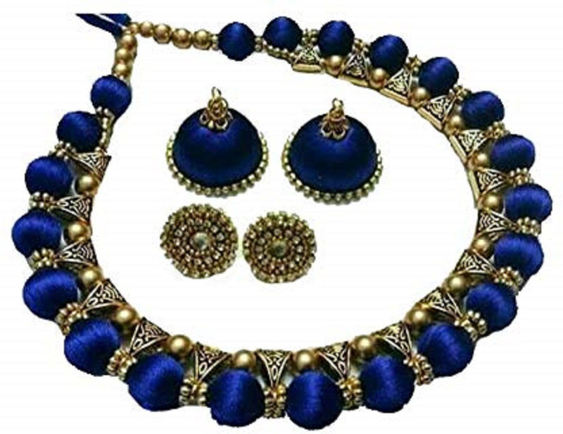 sarpi crafts Silk Dori Jewel Set(Blue)