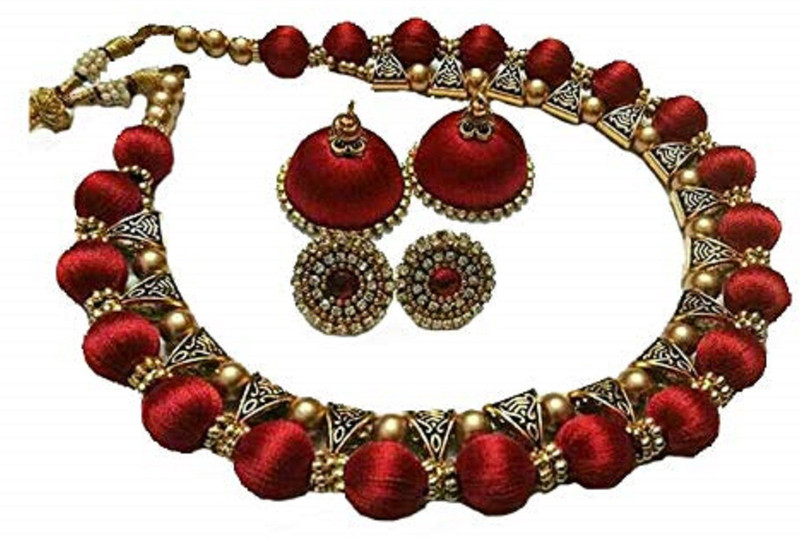 sarpi crafts Silk Dori Jewel Set(Red, Gold)
