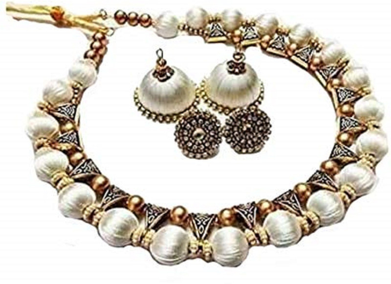 sarpi crafts Fabric Jewel Set(White, Gold)