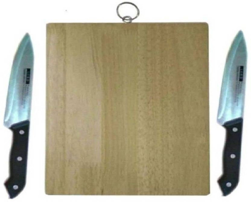 kanyka Wooden Vegetable And Fruit Chopping Board wITH 2 KNIFES Cut And Chop Multicolor Kitchen Tool Set(Multicolor)