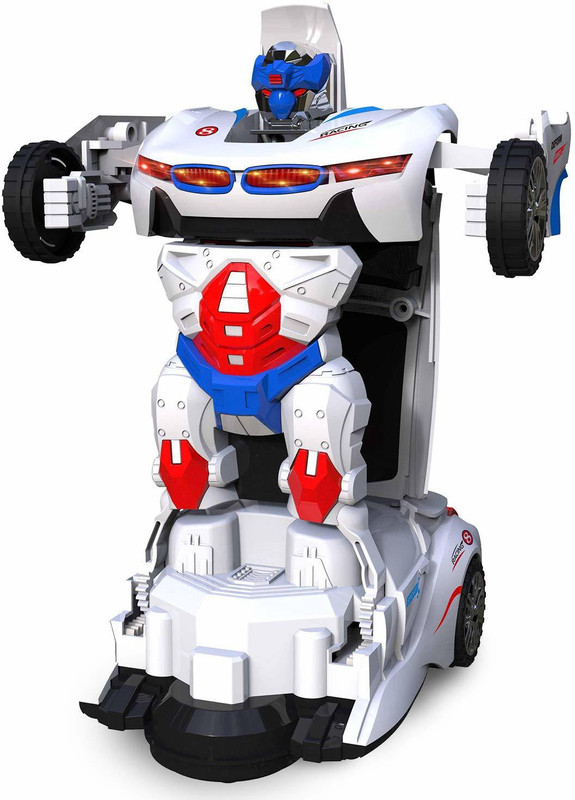 kiddiecorner Battery Operated Converting BMW Car to Robot, Robot to Car Automatically,Transformer Toy, with Light and Sound for Kids (White)(White)