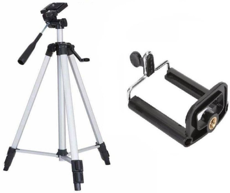 SCORIA 3110 Portable Adjustable Aluminum Lightweight Camera Stand Tripod(Silver, Black, Supports Up to 3200 g)