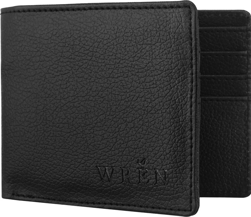 wren Men Formal Black Genuine Leather Wallet(6 Card Slots)