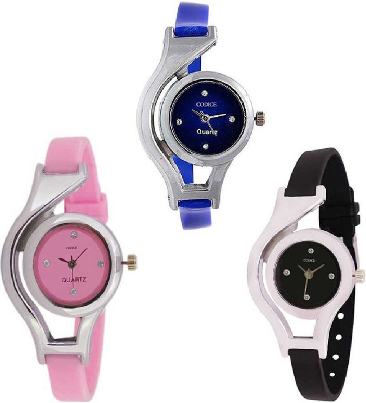giftkids Beautiful - NKS 777 Round and unique design glory blue pink black combo of 3 watch for women Analog Watch - For Girls Analog Watch  - For Women