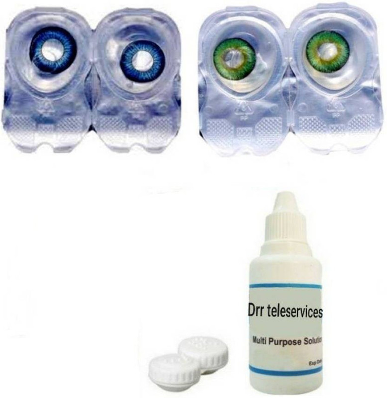 drr teleservices Combo Zero power monthly lens 2 pair (0, Green and Blue, Pack of 2 with Starter Kit) Monthly(0, Colored Contact Lenses, Pack of 2)