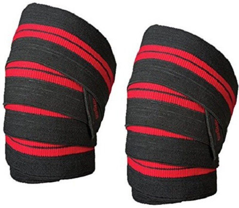 fitness guru Knee Wraps Pair for Squats, Gym, Powerlifting Knee Support (Red/Black) Knee, Calf & Thigh Support(Red, Black)