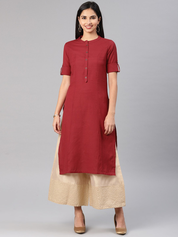 Alena Women Solid Straight Kurta(Maroon) Alena Women Solid Straight Kurta(Maroon)