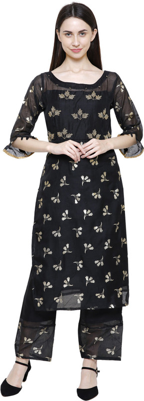 selfie Casual Printed Women Kurti(Black)