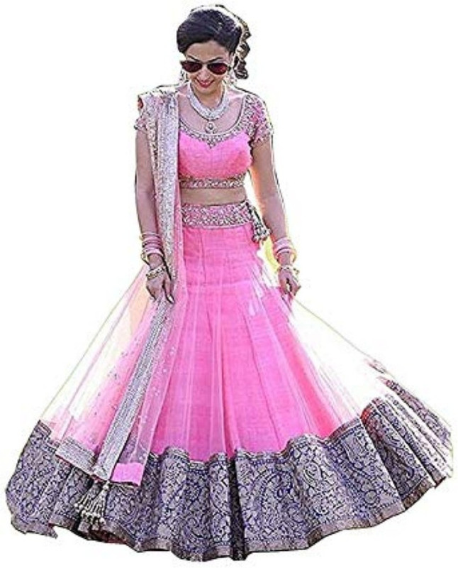 nv patel Embroidered Semi Stitched Lehenga, Choli and Dupatta Set(Pink)