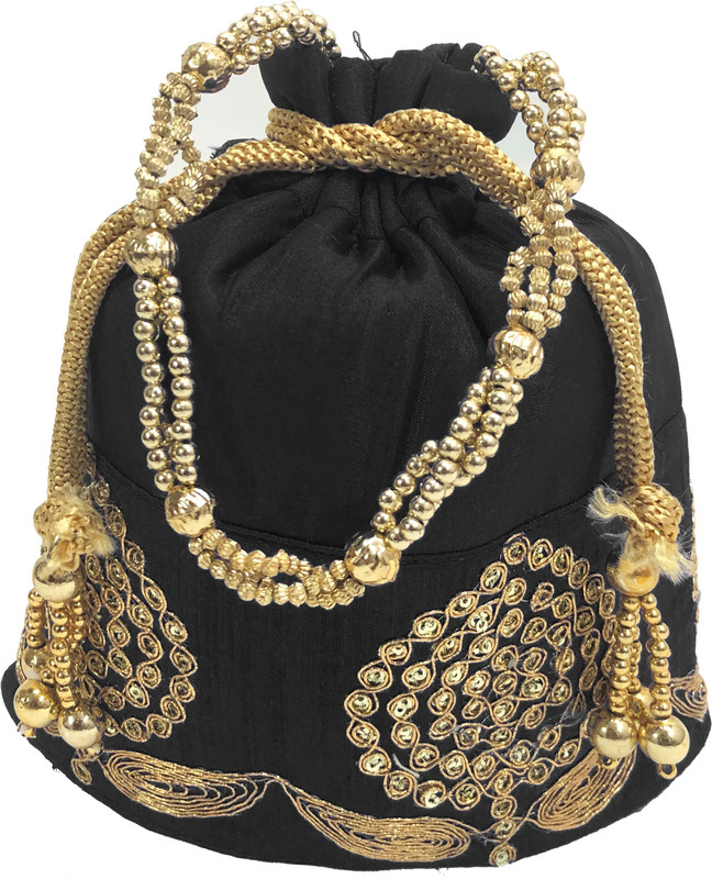treandy5 UB Potli Bag with Attractive Handicraft Thread Work for Female Potli(Black)