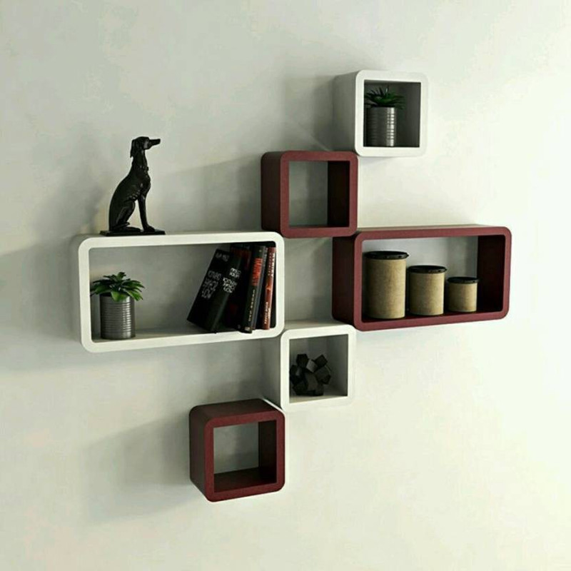 all crafts art squair 6 wall shelf MDF Wall Shelf(Number of Shelves - 6, Brown, White)